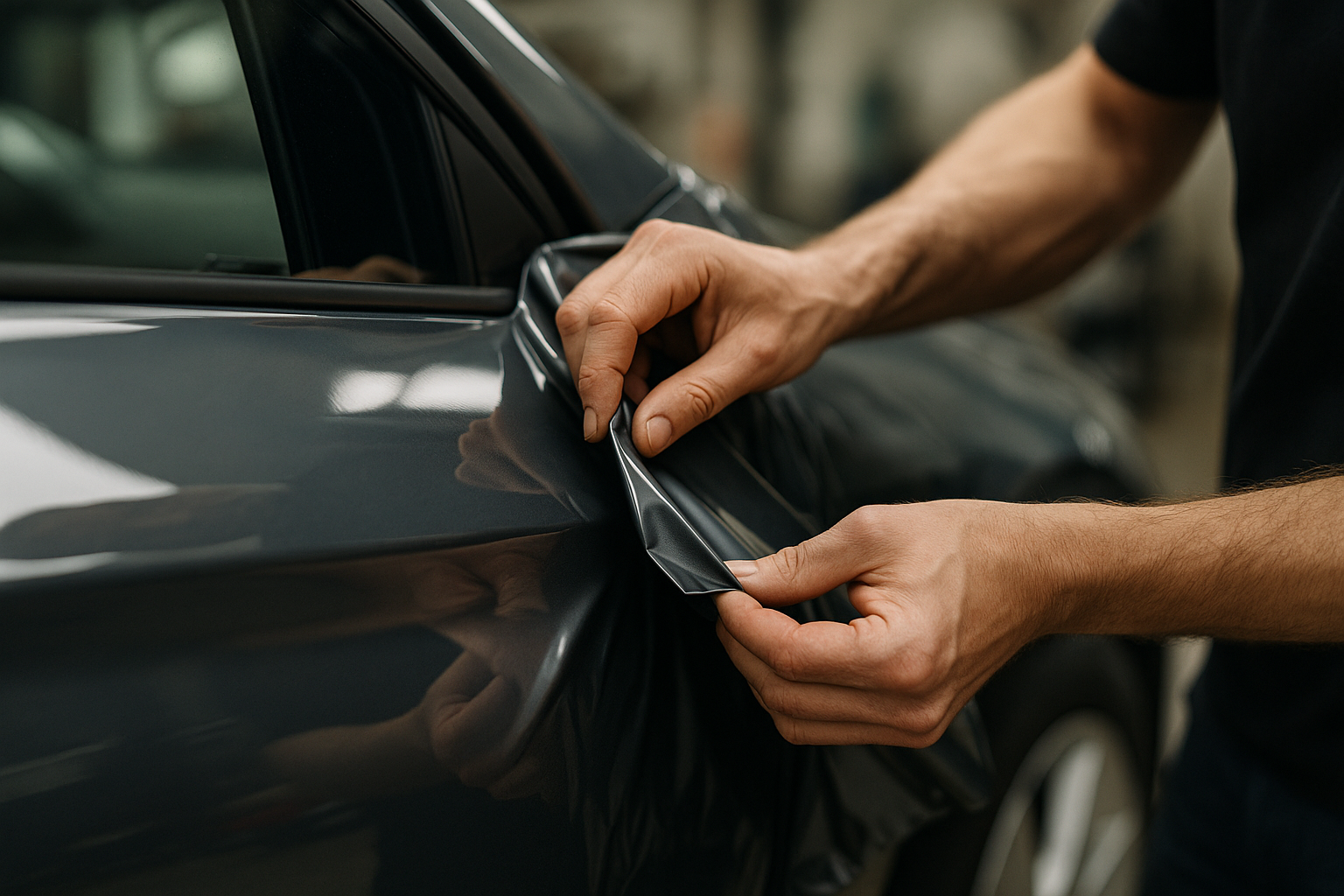 photographic Haende bei einer KfzFolierung im format 75
